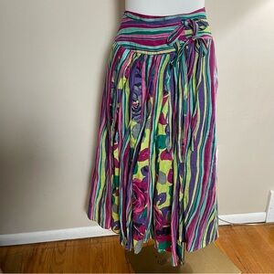 New! SOFT SURROUNDINGS Colorful PURE LINEN Floral Striped Midi WRAP SKIRT  PS